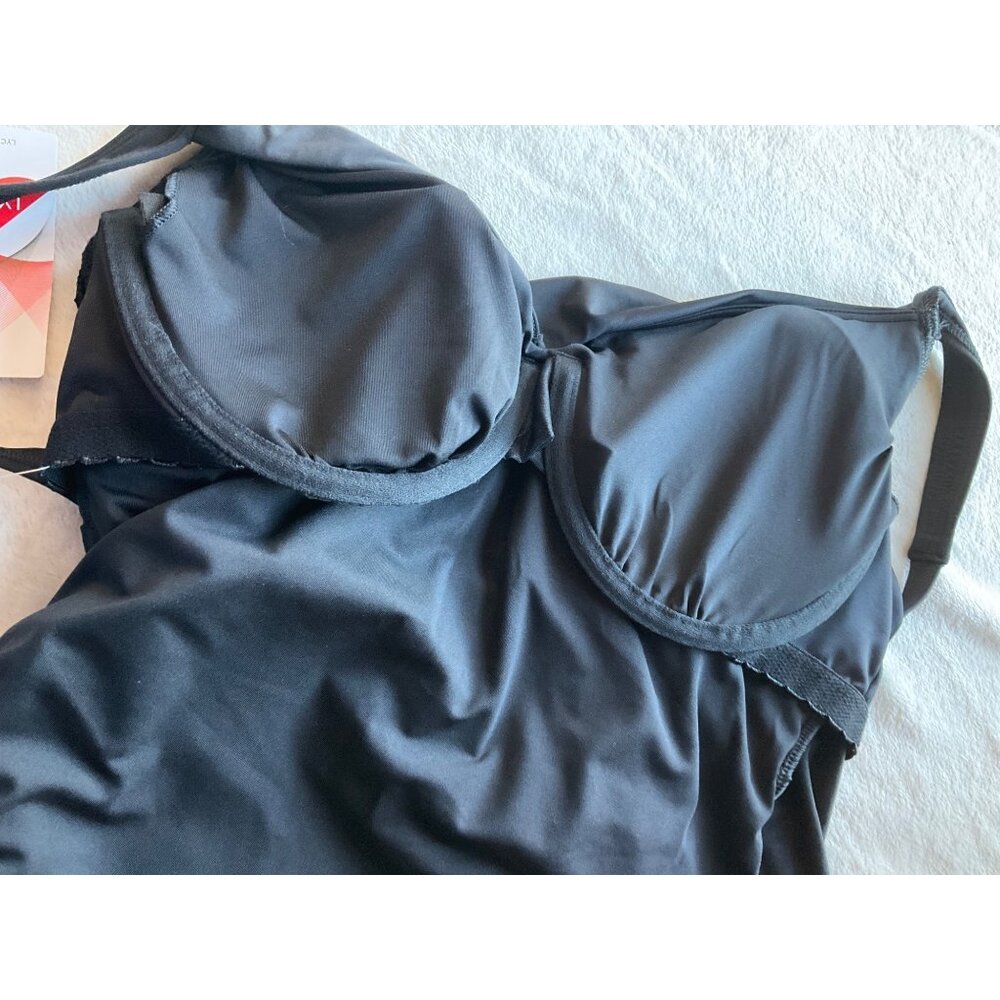 NEW W/Tags Lands' End Womens Sz 12 Tankini Top Black Crossed Rushed Swimwear Tra - Picture 10 of 11